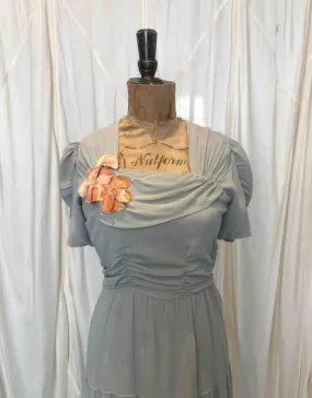 1930s Crepe Eau De Nil Frock with Gloves and Stole