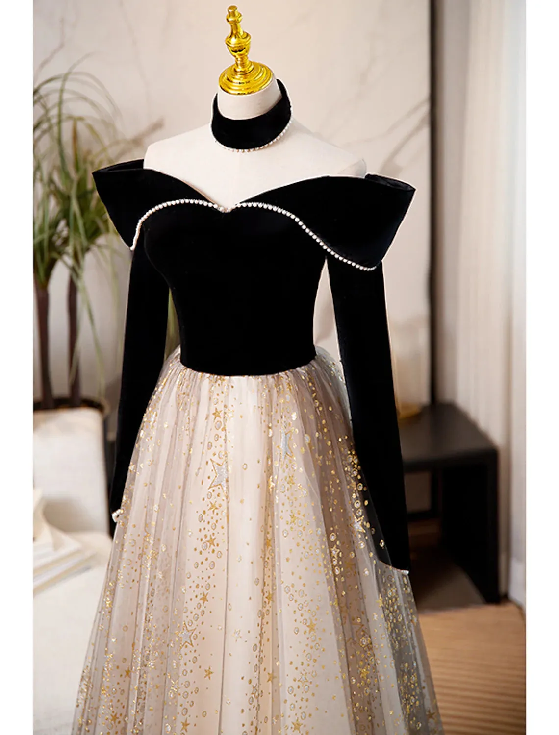 A-Line Prom Dresses Sparkle & Shine Dress Engagement Birthday Floor Length Long Sleeve Sweetheart Tulle with Sequin