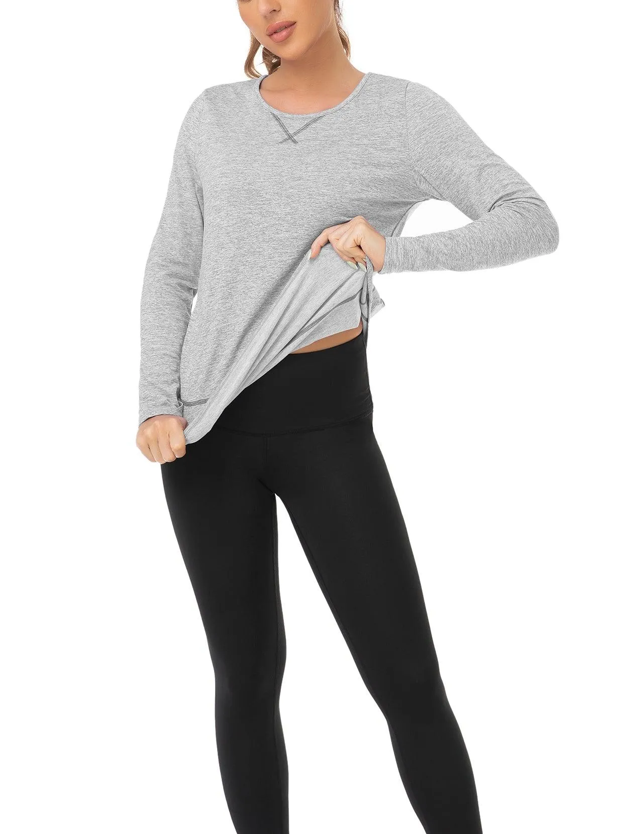 Basic Crew-neck Long-sleeve Thermal Tops for Women