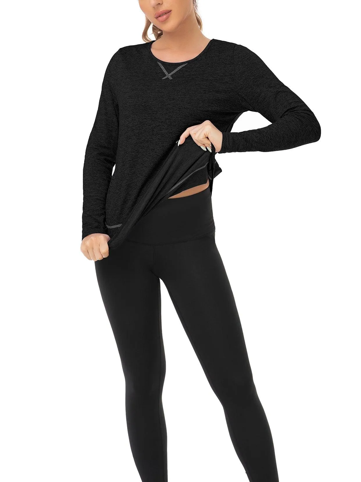 Basic Crew-neck Long-sleeve Thermal Tops for Women