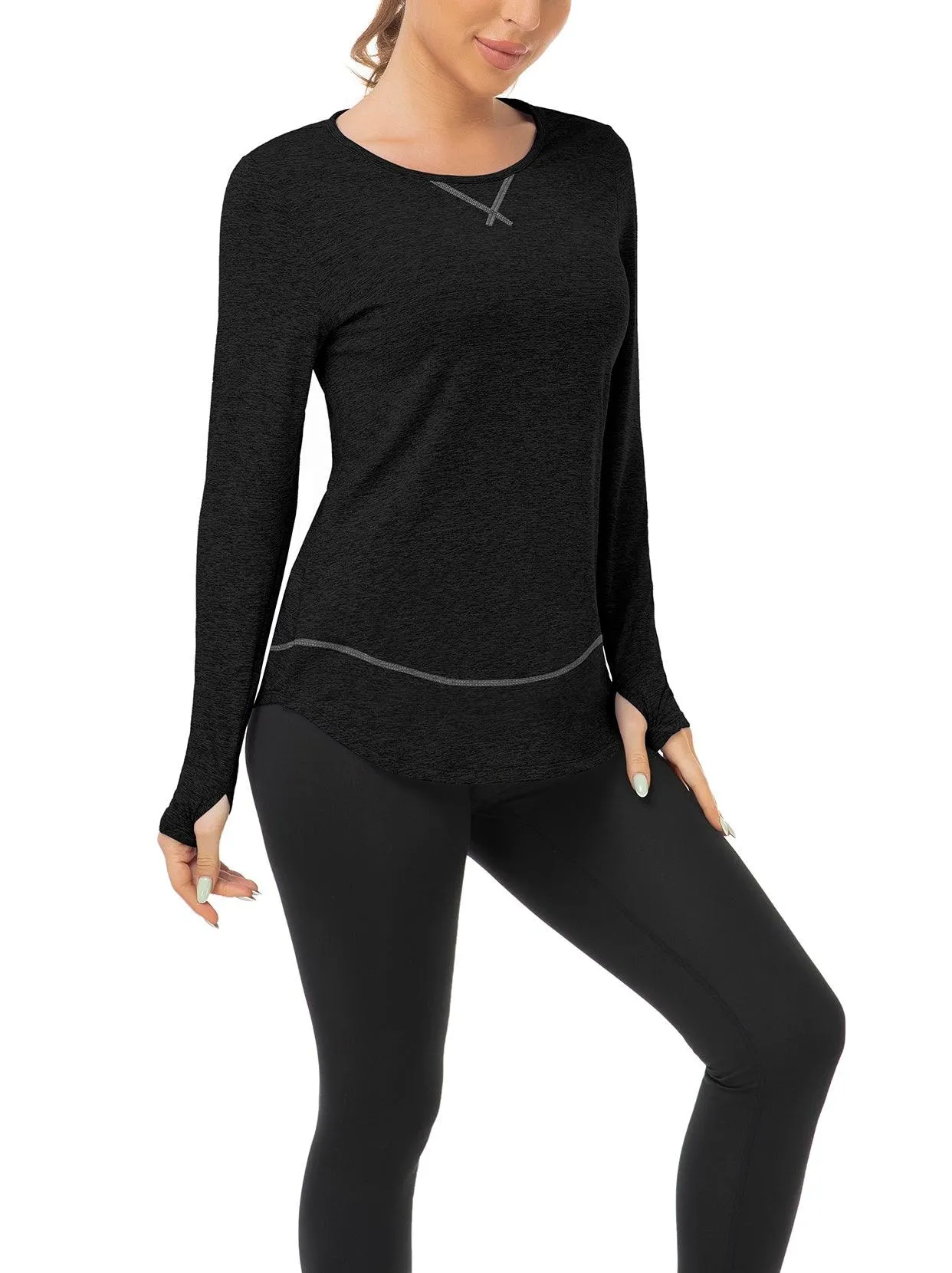 Basic Crew-neck Long-sleeve Thermal Tops for Women