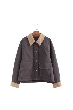 'Beth' Corduroy-Collar Washed Cotton Jacket Coat