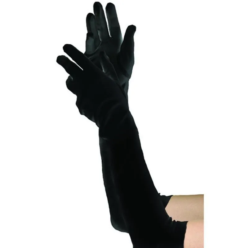 Black long velvet gloves for adults