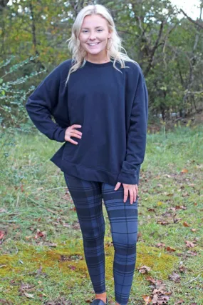 Black Plaid Fleece Lined Leggings