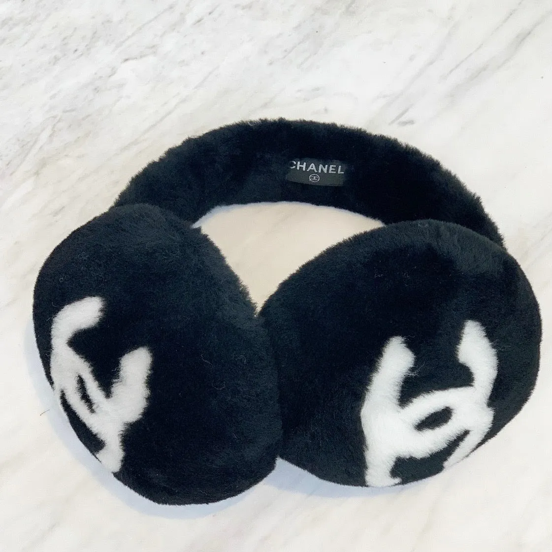 Chanel CC Fluffy Faux Fur Ear Muffs Black