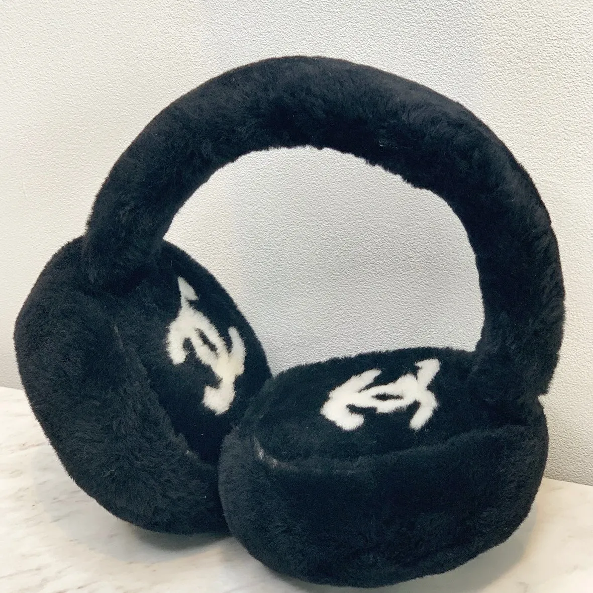 Chanel CC Fluffy Faux Fur Ear Muffs Black