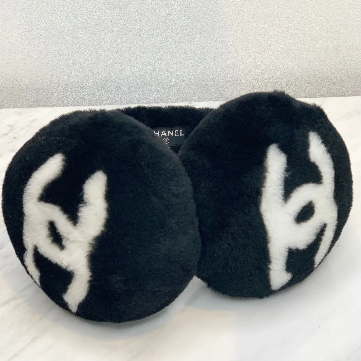 Chanel CC Fluffy Faux Fur Ear Muffs Black