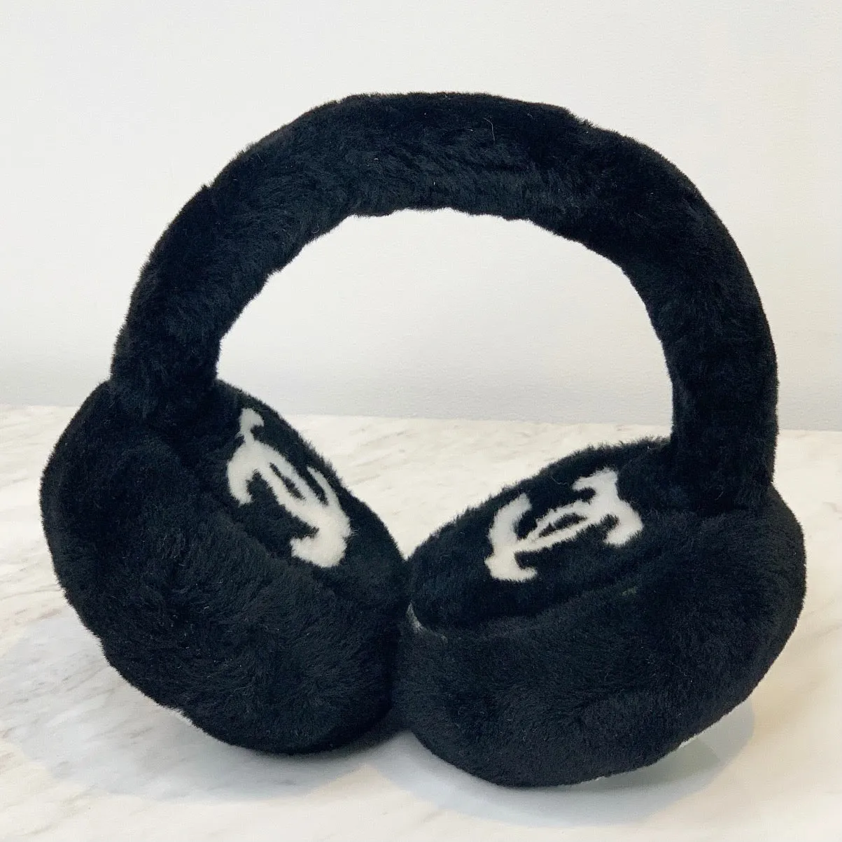 Chanel CC Fluffy Faux Fur Ear Muffs Black