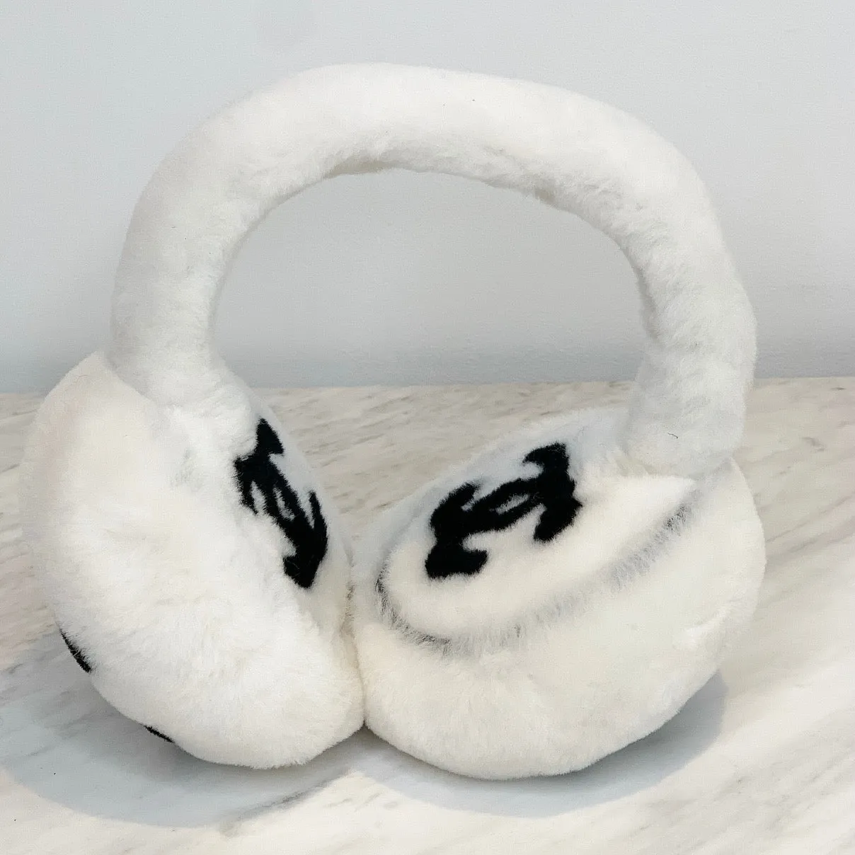 Chanel CC Fluffy Faux Fur Ear Muffs White