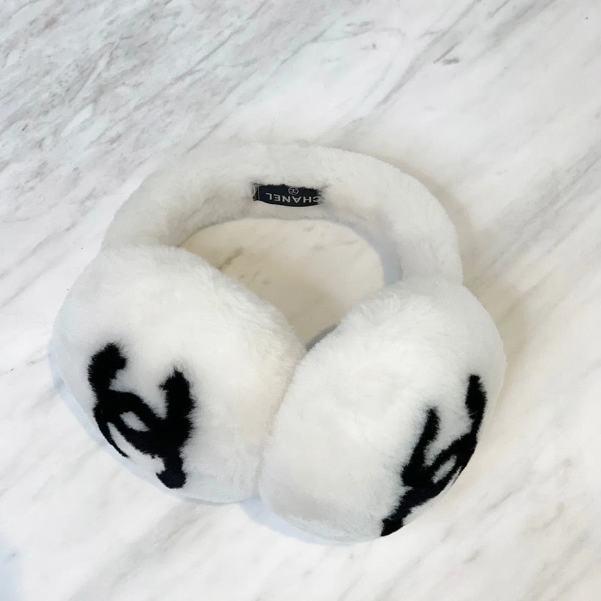 Chanel CC Fluffy Faux Fur Ear Muffs White