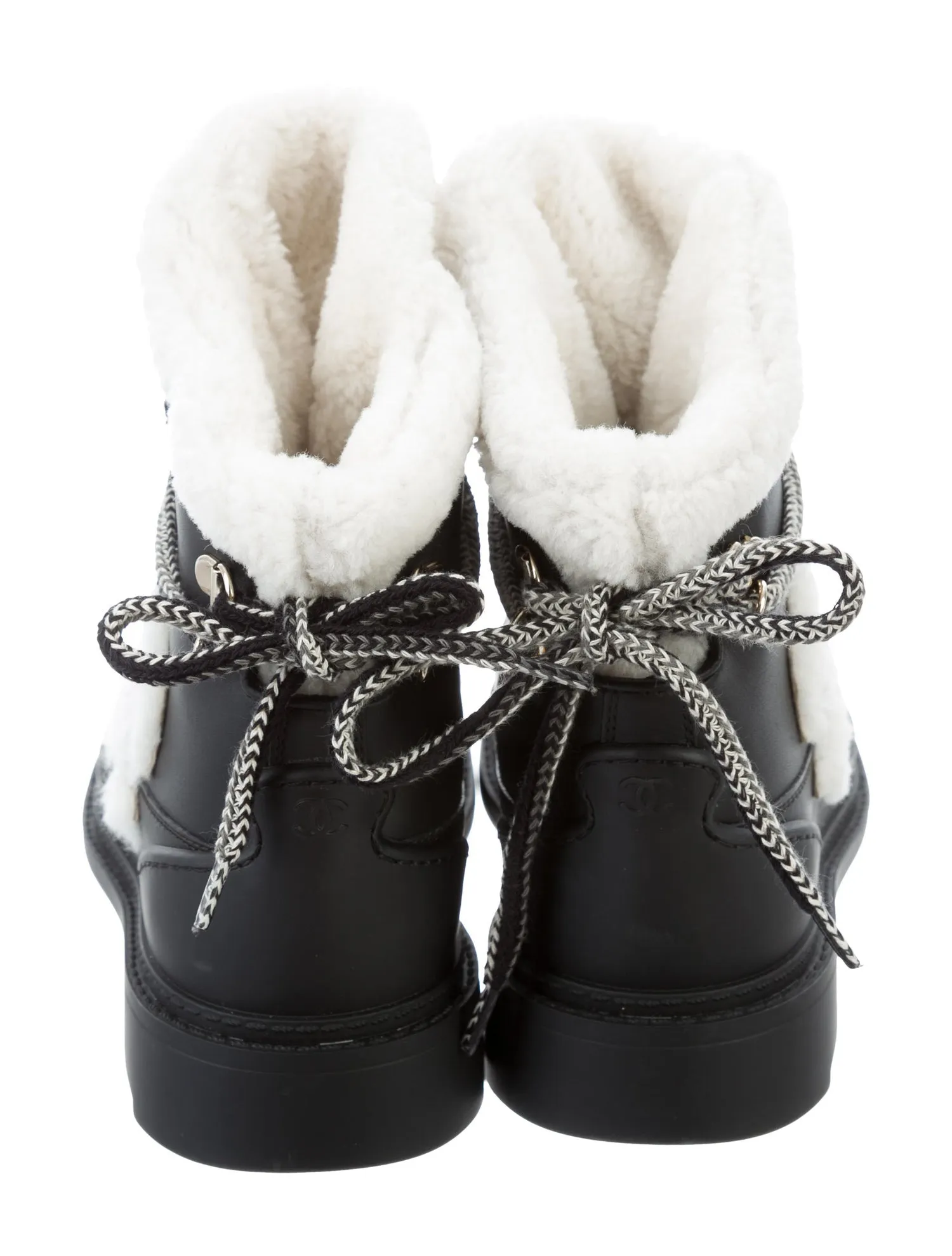 Chanel CC Leather Shearling-Trimmed Ankle Booties