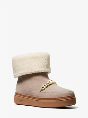 Chapman Embellished Faux Suede and Faux Shearling Boot