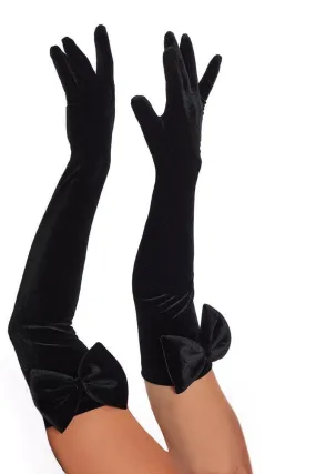 Chic Black Velvet Opera Gloves with Bow Detail