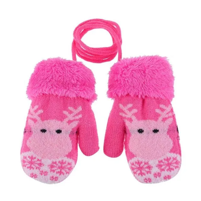 Cute Children Boys Girls Winter Warm Cartoon Tree Snowflake Print Gloves