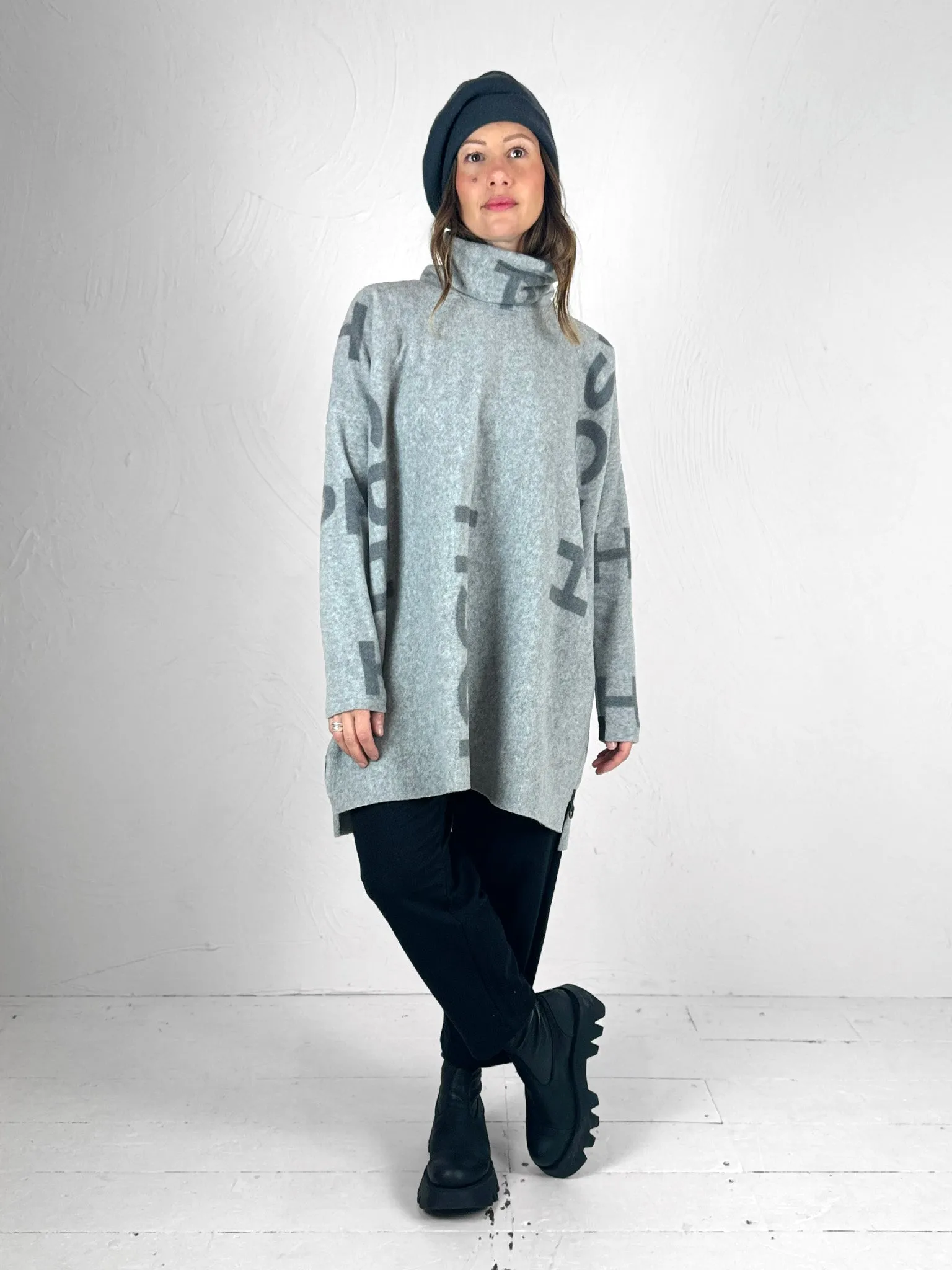 Fleece Turtleneck Tunic with Text