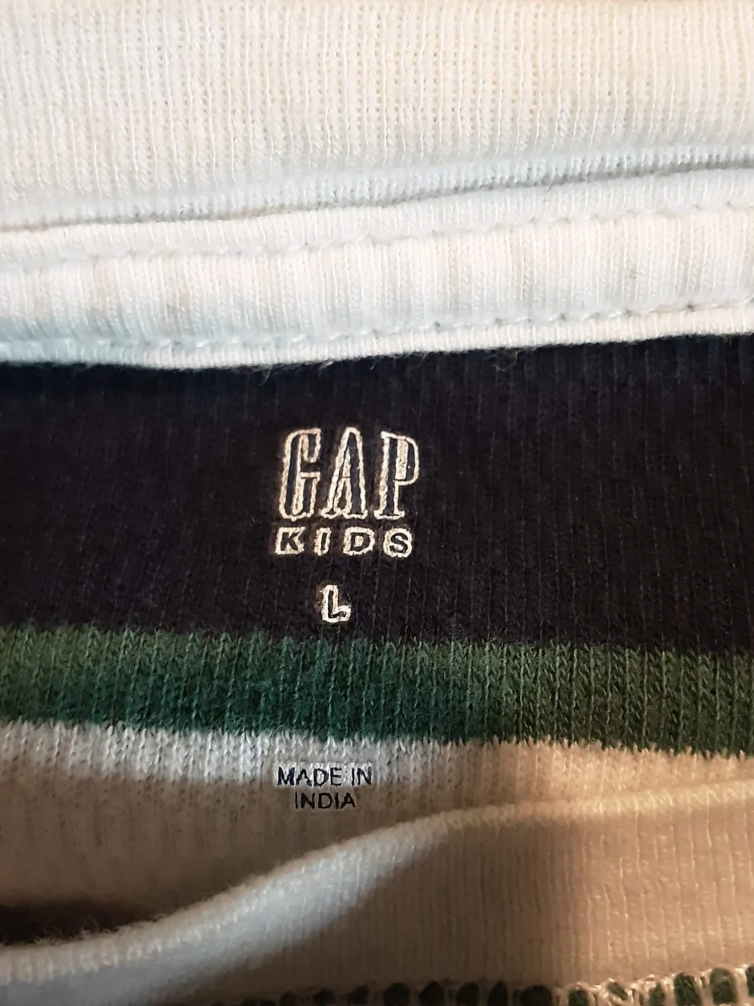 Gap Kids Green, Blue, and White Striped Long Sleeve Thermal (Size: Large)