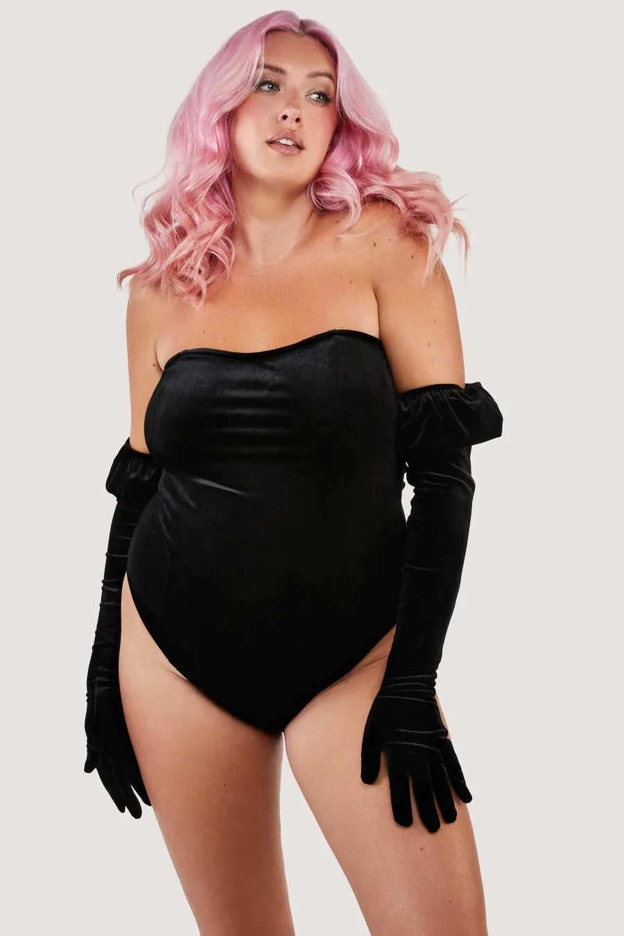 Halina Velvet Bodysuit with puff sleeve gloves by Playful Promises - sizes 4-16