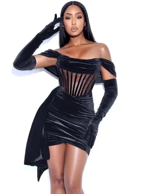 Irisa Black Draping Off Shoulder Corset Dress