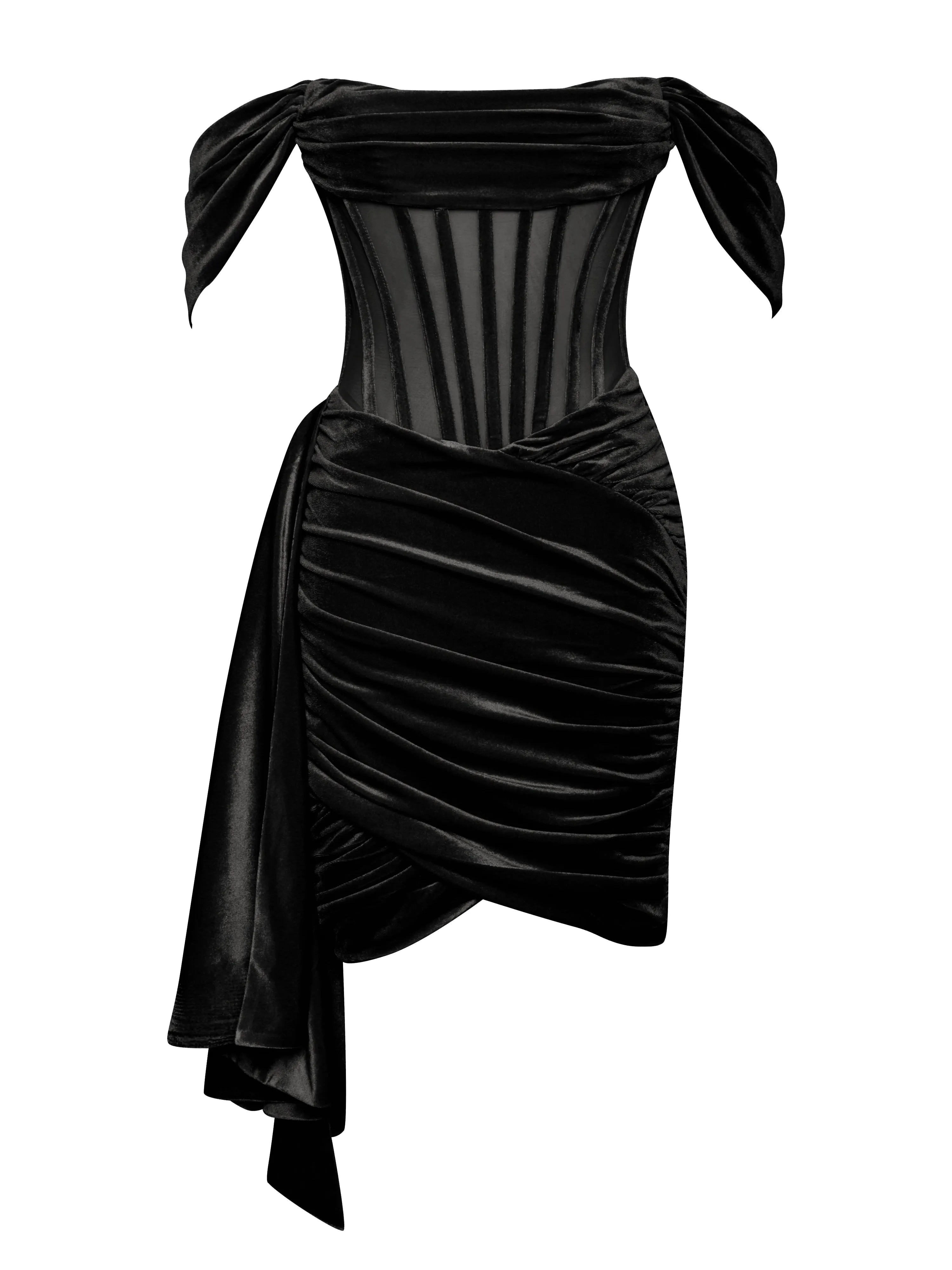 Irisa Black Draping Off Shoulder Corset Dress