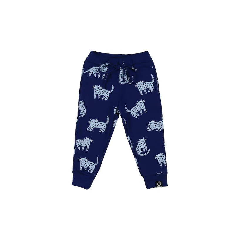 Kukukid Pocket Pants Berry Blue Cheetah - fleece