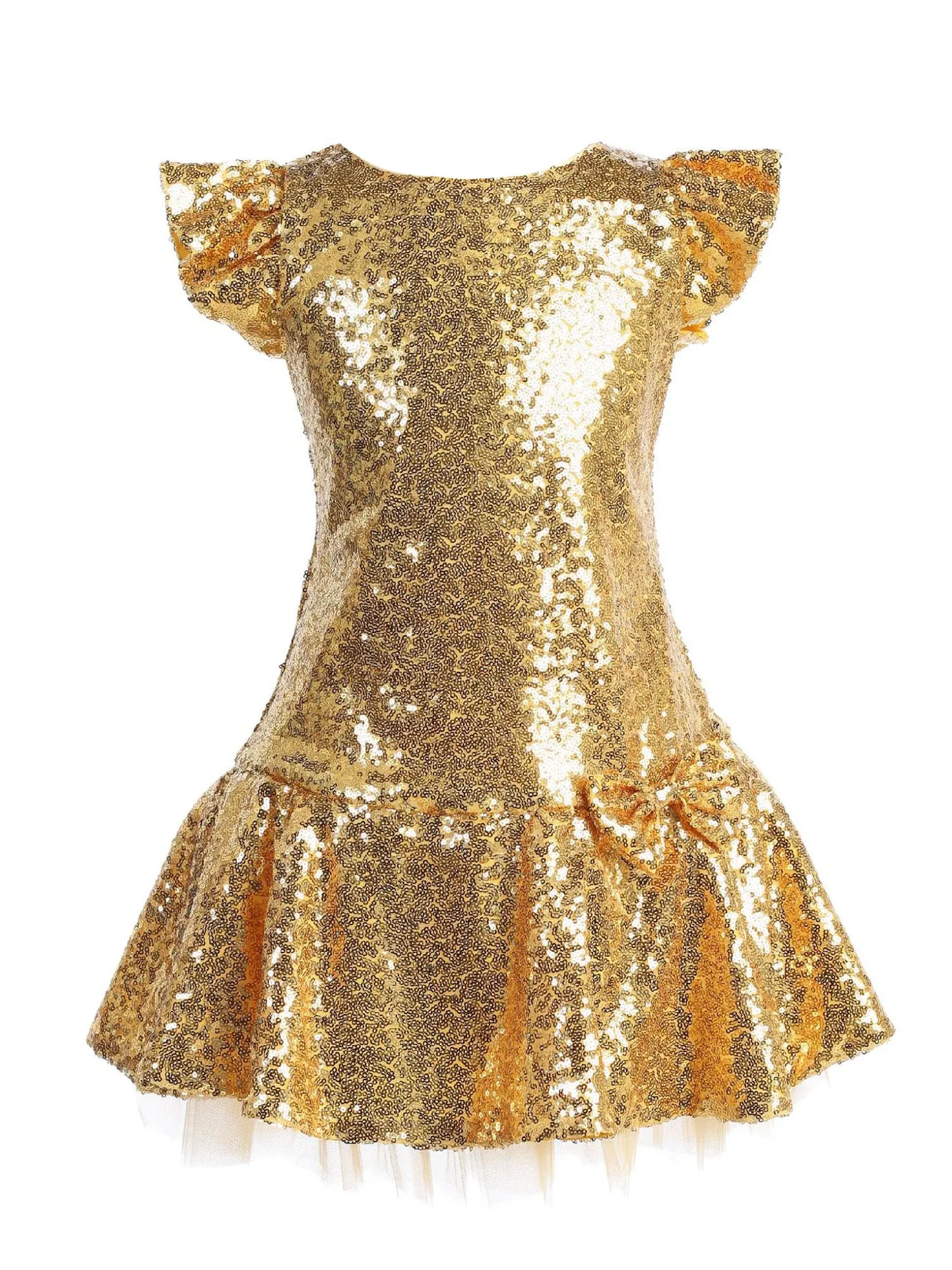 Little Girls Gold Sequin Ruffle Tutu Flower Girl Dress 2-6