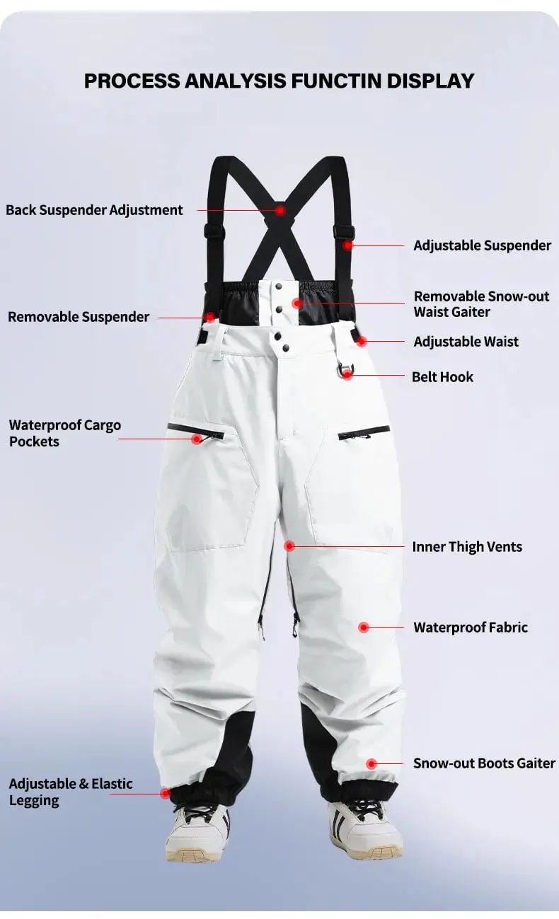 Men Basic Ski Bibs Winter Warm One-piece Snow Pants