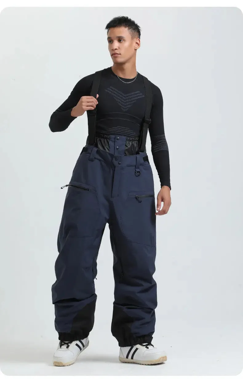 Men Basic Ski Bibs Winter Warm One-piece Snow Pants