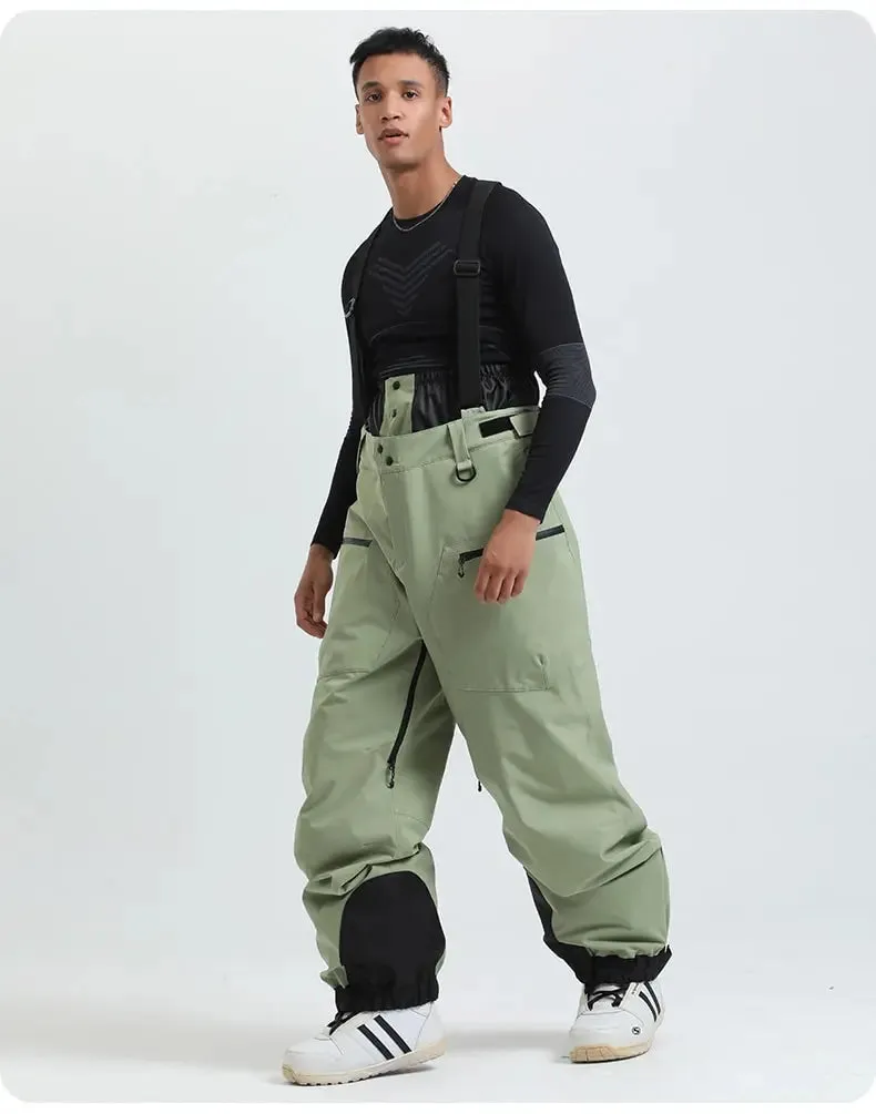 Men Basic Ski Bibs Winter Warm One-piece Snow Pants