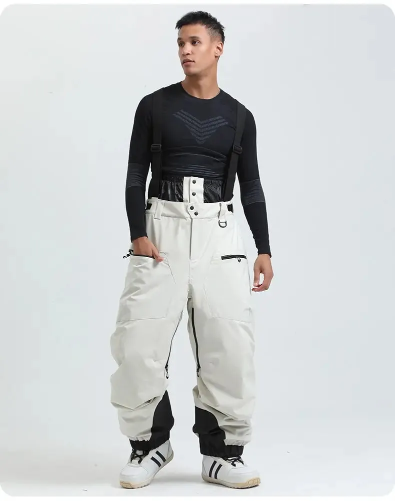 Men Basic Ski Bibs Winter Warm One-piece Snow Pants