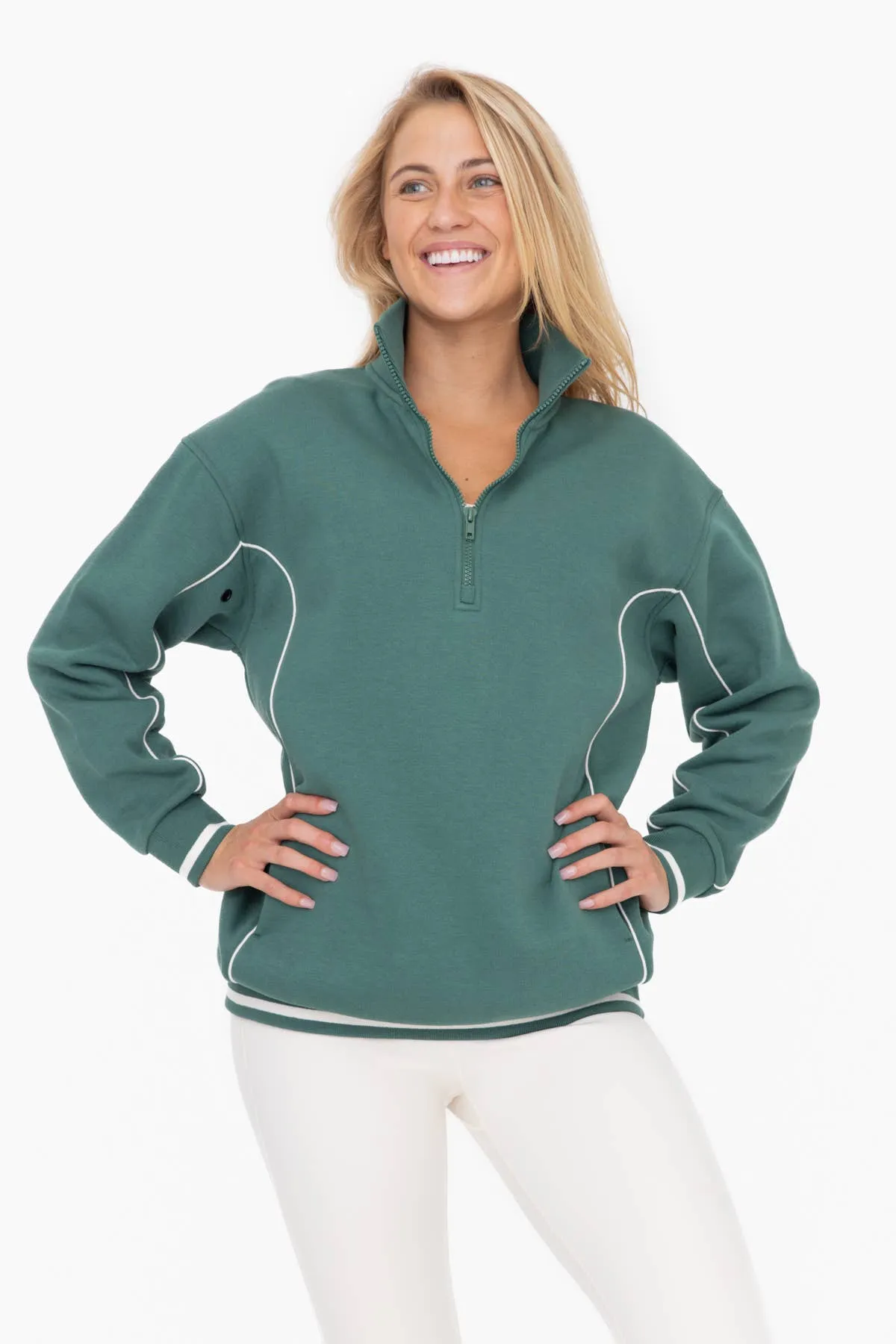 Mono B - Boyfriend Fit Brushed Fleece Half Zip WOMEN (KT12062)