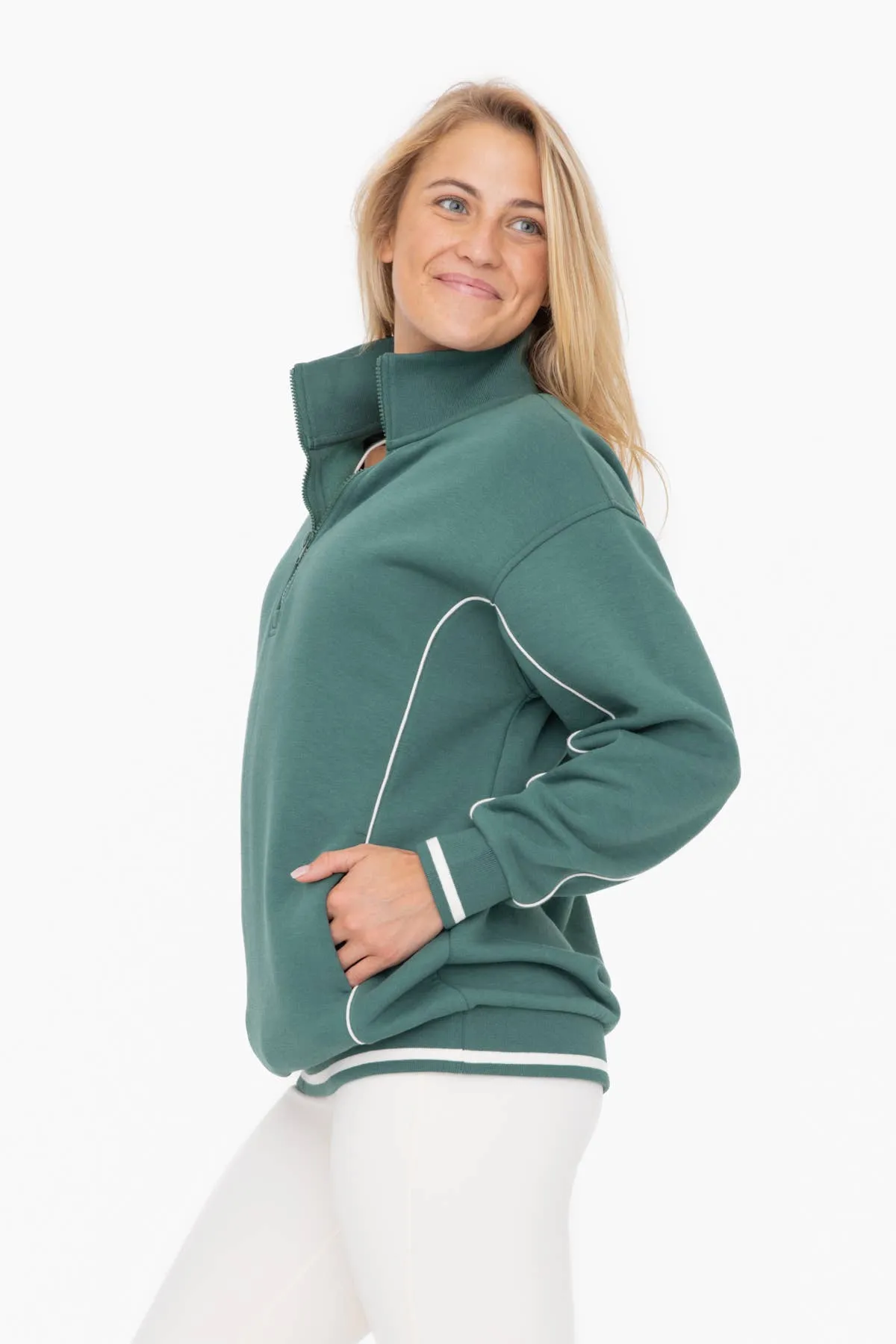 Mono B - Boyfriend Fit Brushed Fleece Half Zip WOMEN (KT12062)