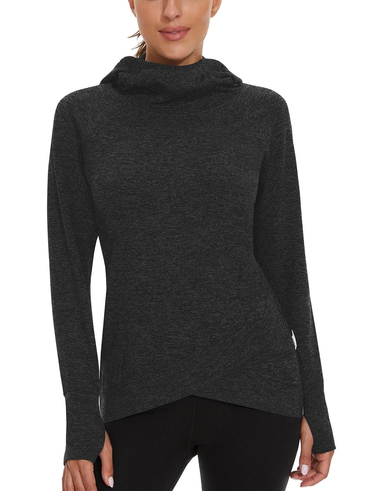 Pullover Hooded Crossed Hem Thermal Top for Women