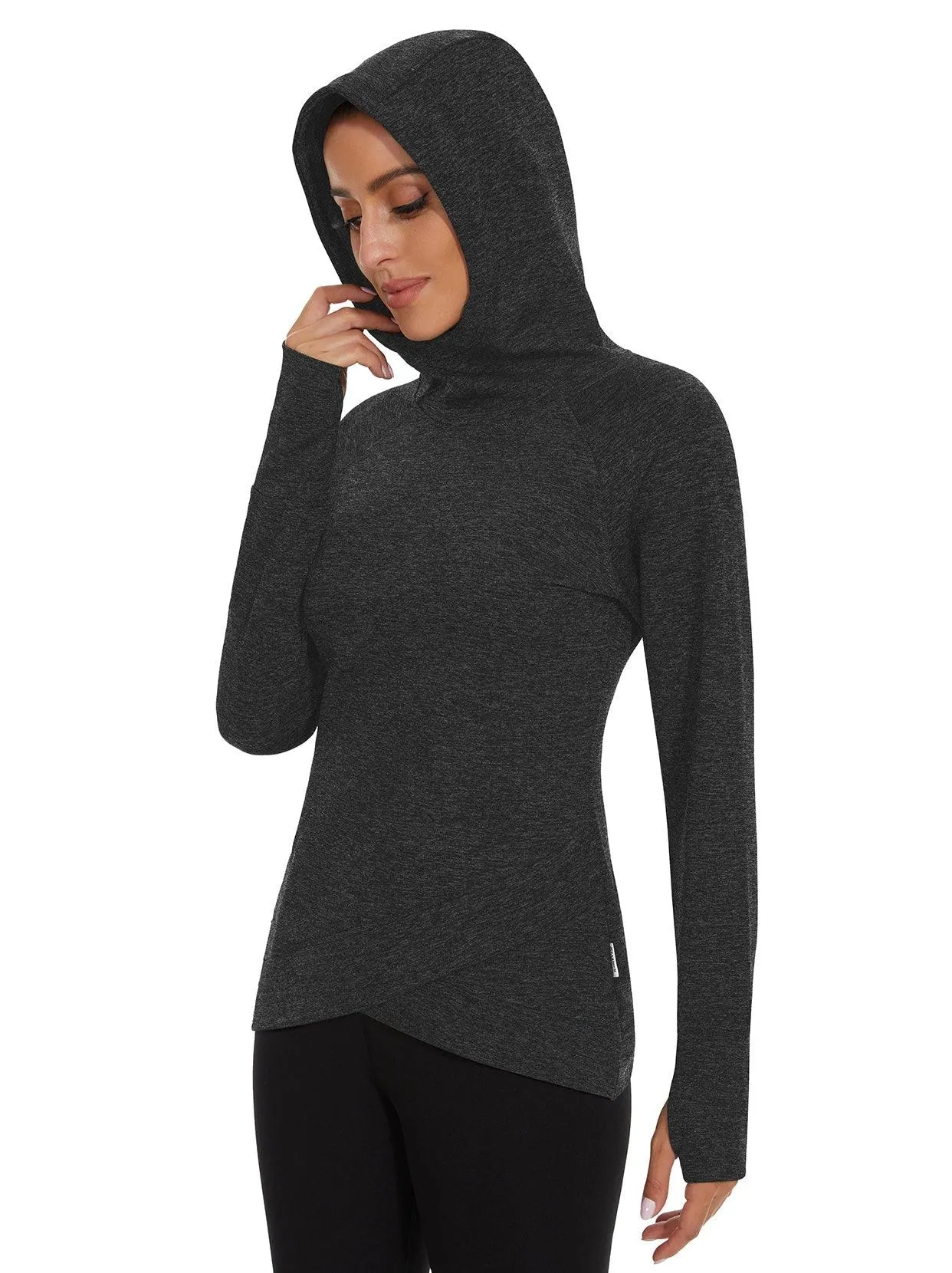 Pullover Hooded Crossed Hem Thermal Top for Women