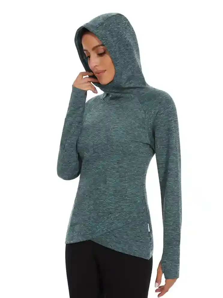 Pullover Hooded Crossed Hem Thermal Top for Women