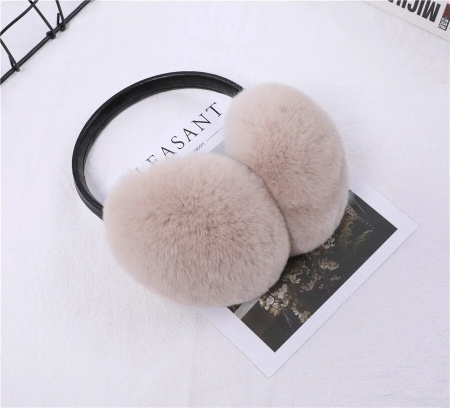 Rex Rabbit Fur Hang Ear Cover Warm Winter Earmuffs Headwear Ear Muffs Fur Earmuffs Cold Ear Warmer Fold Ear Protection Headband