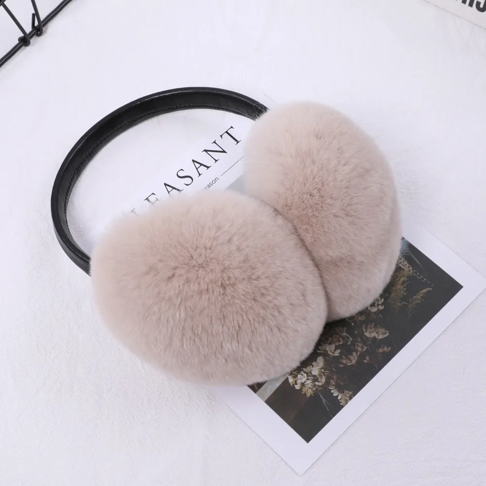 Rex Rabbit Fur Hang Ear Cover Warm Winter Earmuffs Headwear Ear Muffs Fur Earmuffs Cold Ear Warmer Fold Ear Protection Headband