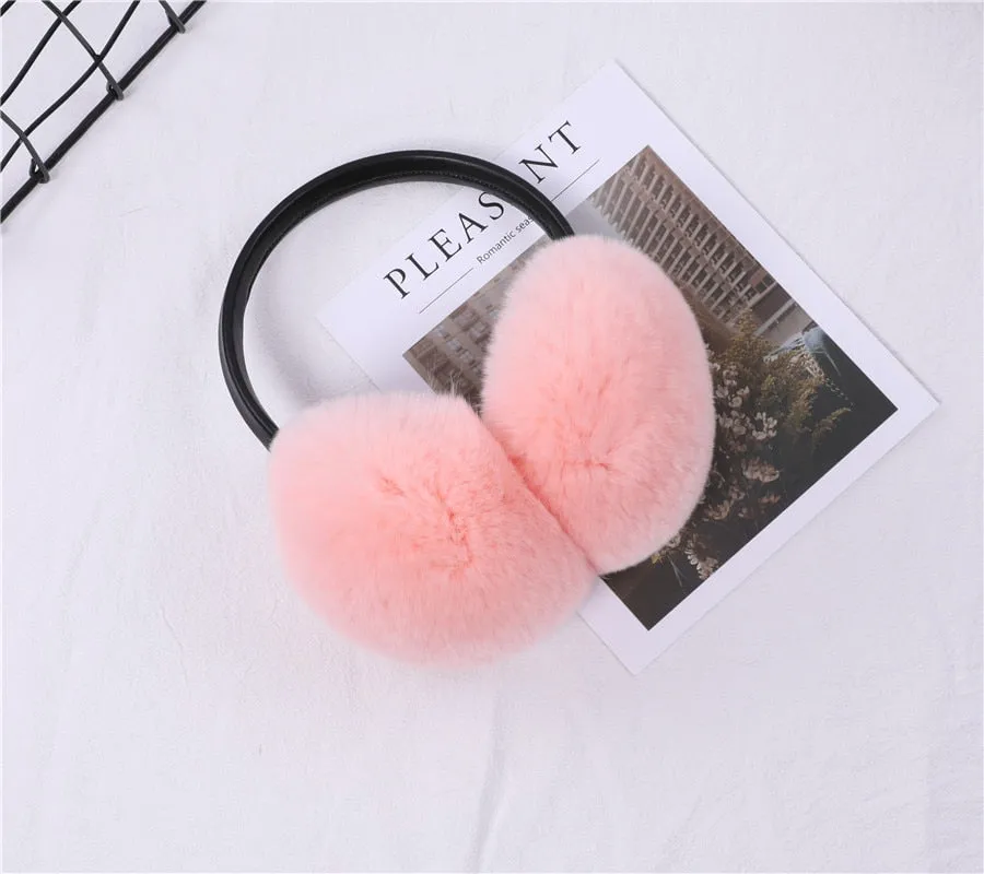 Rex Rabbit Fur Hang Ear Cover Warm Winter Earmuffs Headwear Ear Muffs Fur Earmuffs Cold Ear Warmer Fold Ear Protection Headband