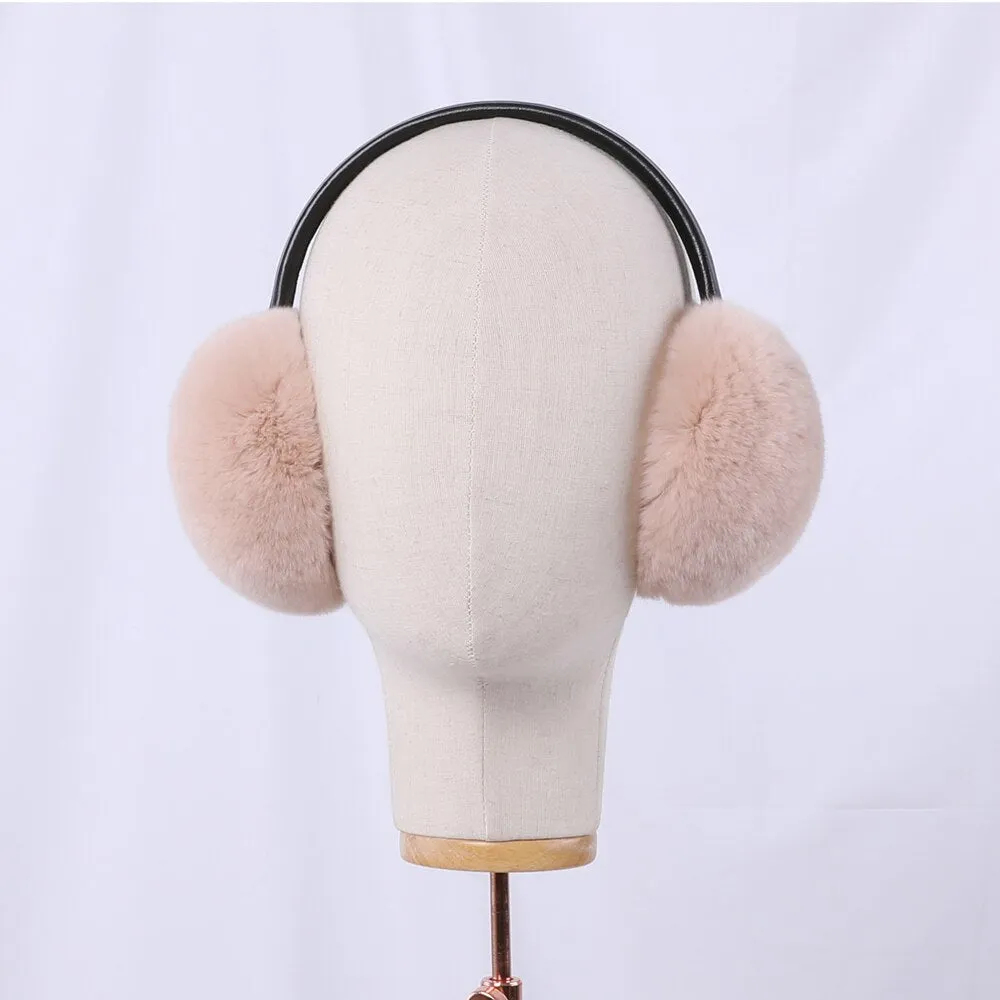 Rex Rabbit Fur Hang Ear Cover Warm Winter Earmuffs Headwear Ear Muffs Fur Earmuffs Cold Ear Warmer Fold Ear Protection Headband