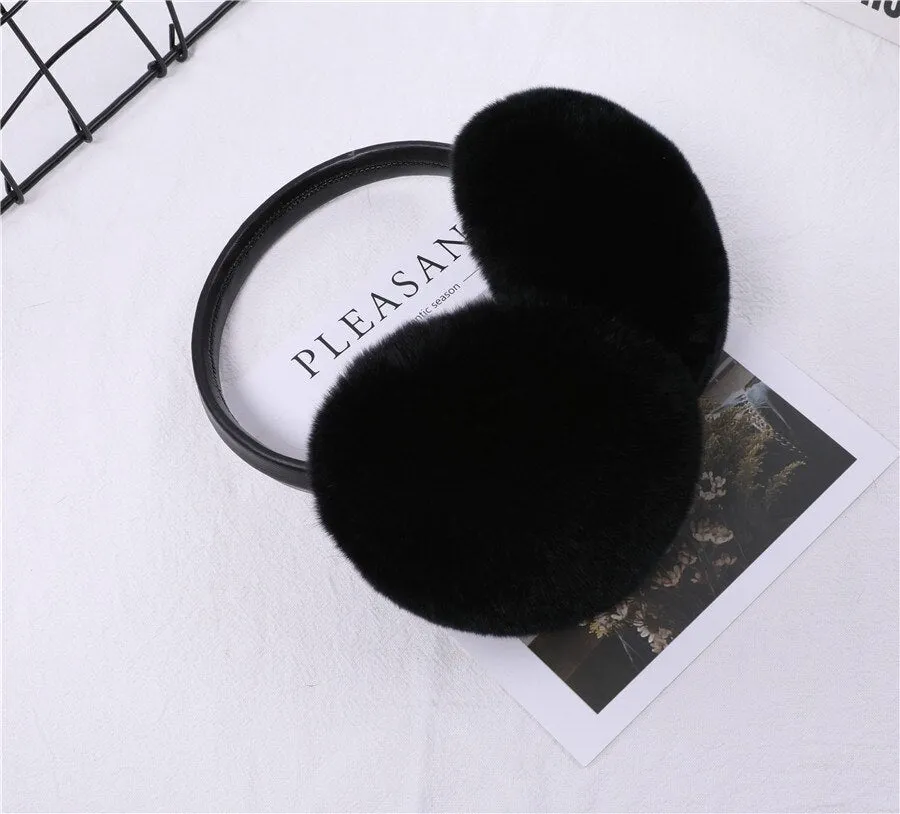 Rex Rabbit Fur Hang Ear Cover Warm Winter Earmuffs Headwear Ear Muffs Fur Earmuffs Cold Ear Warmer Fold Ear Protection Headband