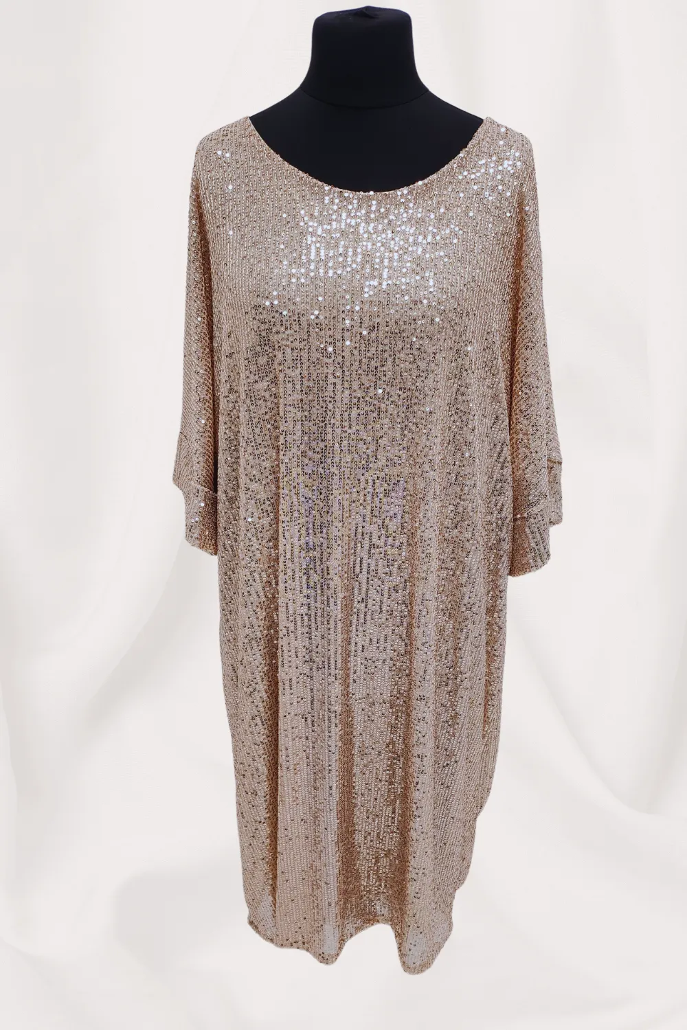 Round Neck Half Sleeve All Over Sequin Party Dress