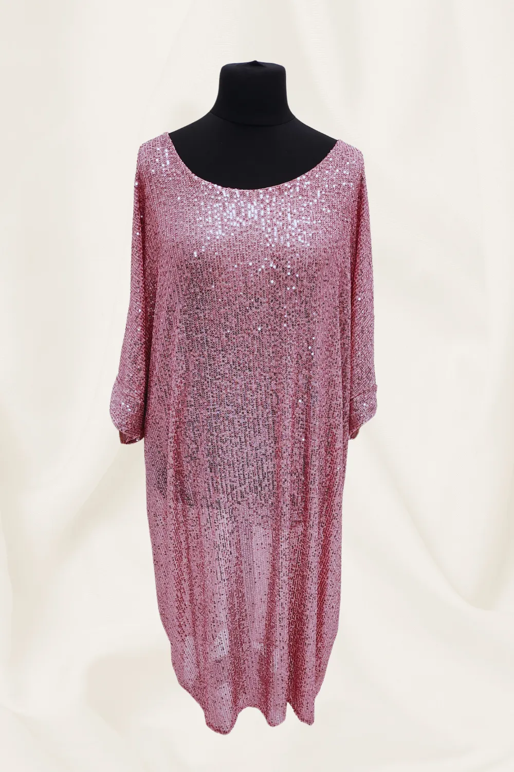 Round Neck Half Sleeve All Over Sequin Party Dress