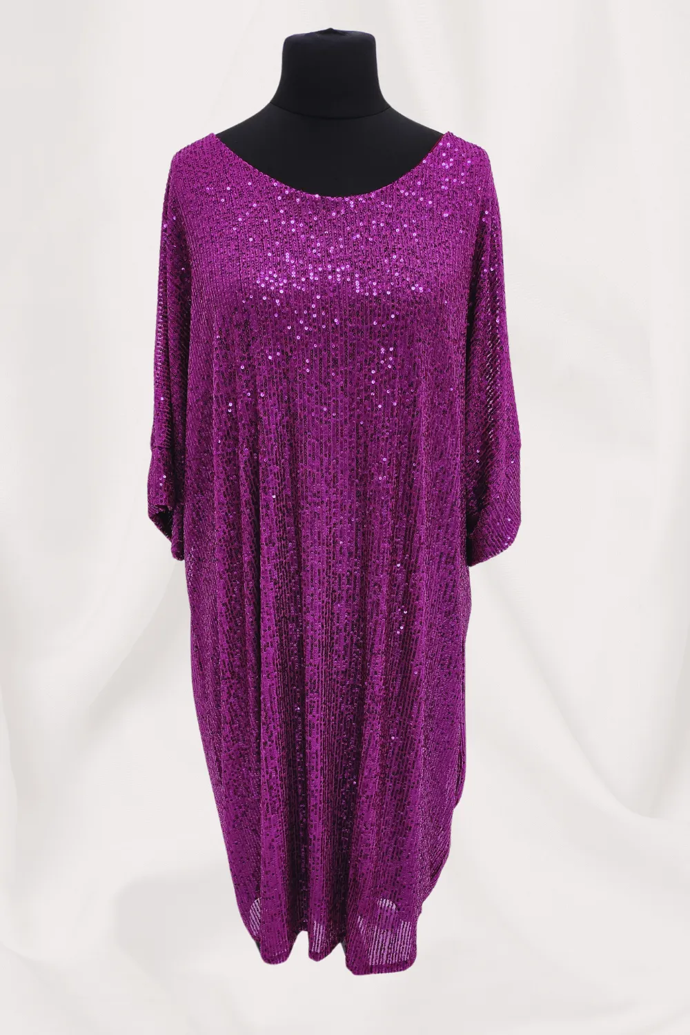 Round Neck Half Sleeve All Over Sequin Party Dress