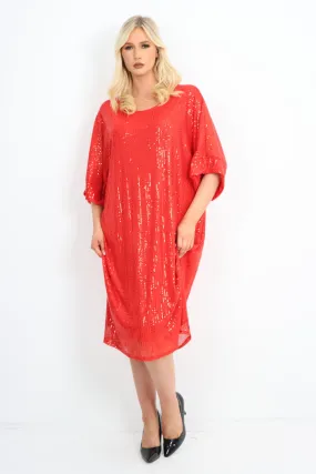 Round Neck Half Sleeve All Over Sequin Party Dress