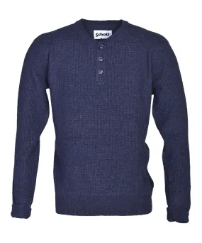 Schott NYC Men's Wool Button Henley Sweater - Navy