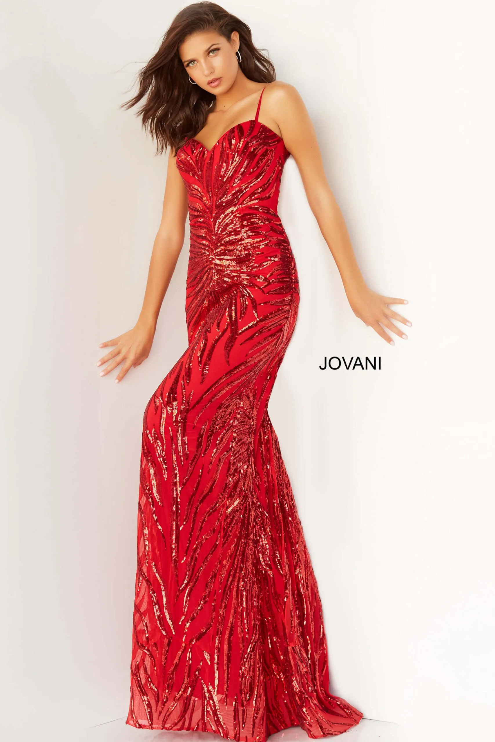 Sequin Print Fitted Sleeveless Gown by Jovani 08481