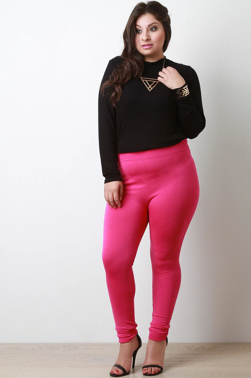 Solid Fleece Knit Leggings