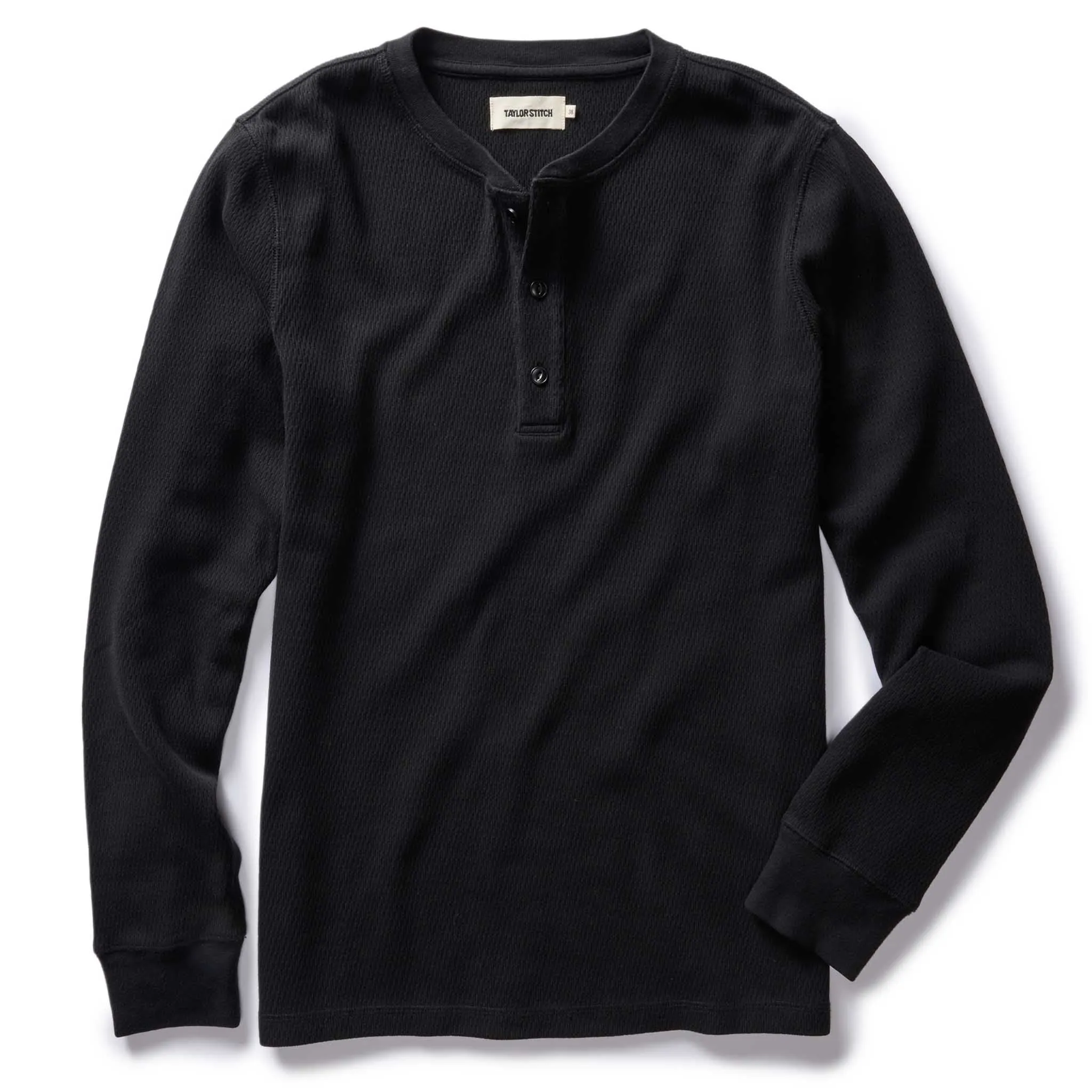 The Organic Cotton Waffle Henley in Faded Black