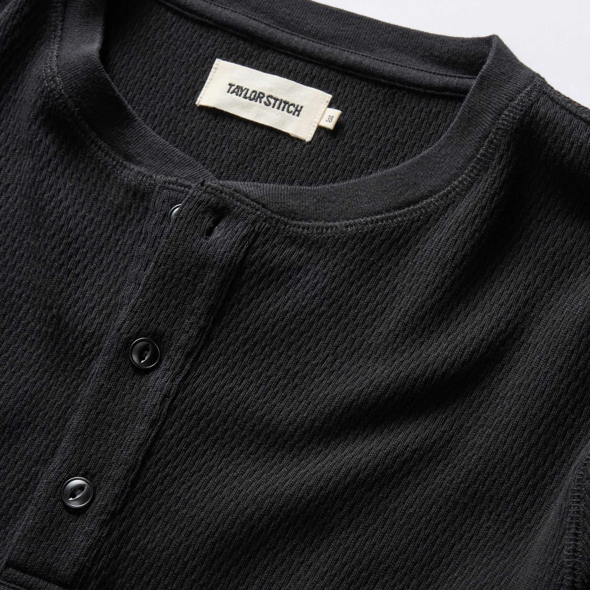 The Organic Cotton Waffle Henley in Faded Black