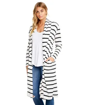 Thermal L/S Shawl Cardigan, Stripe