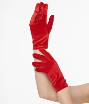 Unique Vintage 1950s Red Velvet Gloves